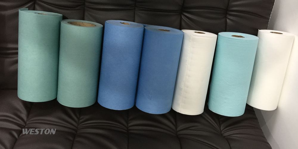 Low lint printer cleaning SMT cleanroom wipe mother rolls creped turquoise color (3)
